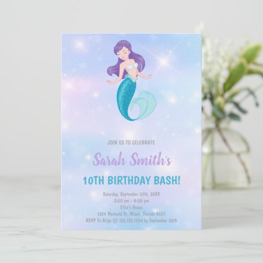 Glittery Ocean Party Uitnodigen Kaart (Staand voorkant)