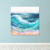 Glittery Ocean Waves Canvas Afdruk (Insitu (Houten vloer))