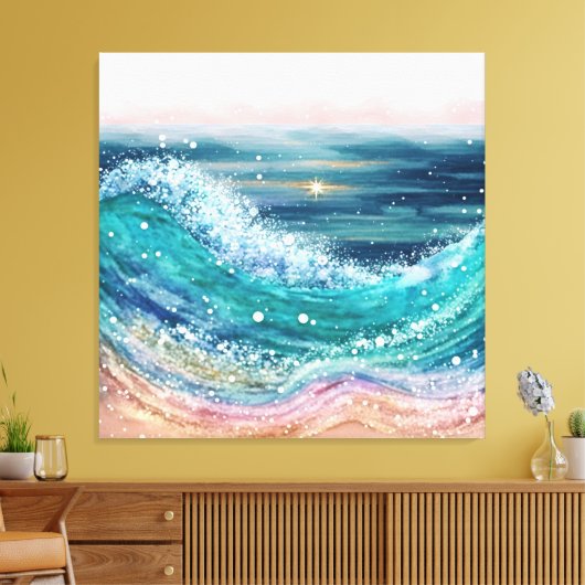 Glittery Ocean Waves Canvas Afdruk (Insitu (Woonkamer))