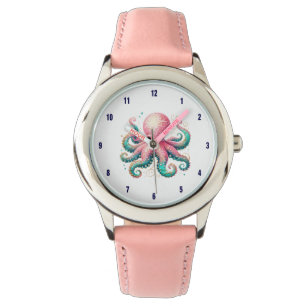 Glittery Octopus op wit Horloge