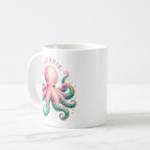 Glittery Octopus Waterverven Monogram Coffee Mok (Voorkant links)