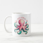 Glittery Octopus Waterverven Monogram Coffee Mok (Links)