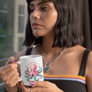 Glittery Octopus Waterverven Monogram Coffee Mok