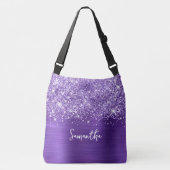 Glittery Paars Amethyst Glam Name Crossbody Tas (Voorkant)