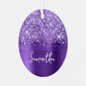 Glittery Paars Amethyst Glam Name Metalen Ornament (Voorkant links)