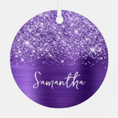 Glittery Paars Amethyst Glam Name Metalen Ornament (Achterkant)
