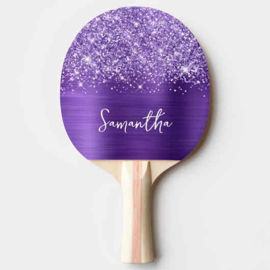 Glittery Paars Amethyst Glam Name Tafeltennisbatje (Voorkant)