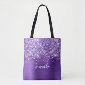 Glittery Paars Amethyst Glam Name Tote Bag (Voorkant)