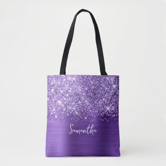 Glittery Paars Amethyst Glam Name Tote Bag (Voorkant)