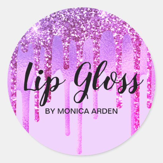 Glittery Paars Drives Lip Gloss Business Ronde Sticker (Voorkant)