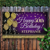 Glittery Paars en Gold Happy Birthday Banner