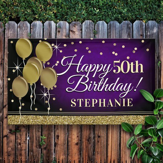 Glittery Paars en Gold Happy Birthday Banner