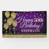 Glittery Paars en Gold Happy Birthday Banner (Horizontaal)