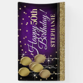 Glittery Paars en Gold Happy Birthday Banner (Verticaal)