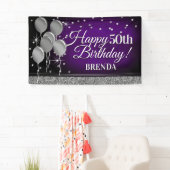 Glittery Paars en Silver Happy Birthday Banner (Insitu)