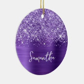 Glittery Paarse Amethist Glam Naam Foto Keramisch Ornament (Rechts)