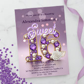 Glittery Paarse Edelsteen & Pearl Sweet 16 Verjaar Kaart