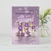 Glittery Paarse Edelsteen & Pearl Sweet 16 Verjaar Kaart (Staand voorkant)