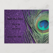 Glittery Paarse Peacock Save the Date Briefkaart (Voorkant)