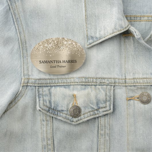 Glittery Pale Gold Foil Rectangle Logo Naamplaatje (In situ)