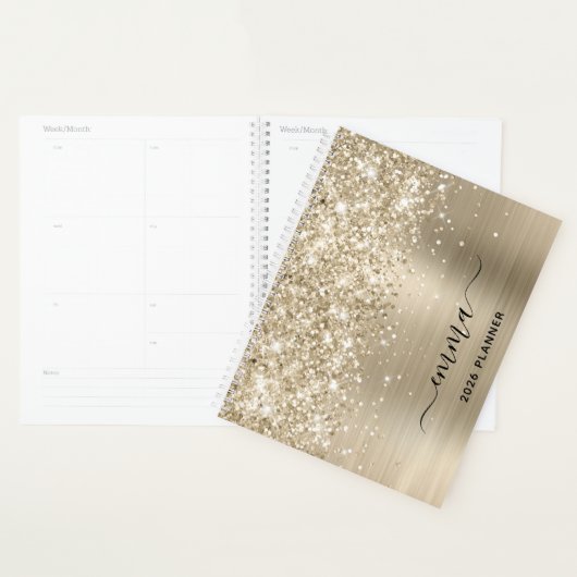 Glittery Pale Gold Foil Swash Signature Planner (Display)