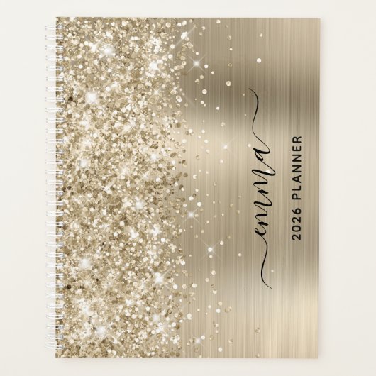 Glittery Pale Gold Foil Swash Signature Planner (Voorkant)