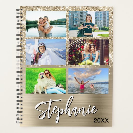Glittery Pale Gold Glam 14 Photo Collage Planner (Voorkant)