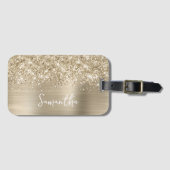Glittery Pale Gold Glam Name Bagagelabel (Voorkant (horizontaal))