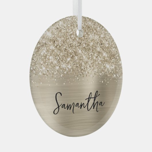 Glittery Pale Gold Glam Name Glas Ornament (Voorkant Rechts)