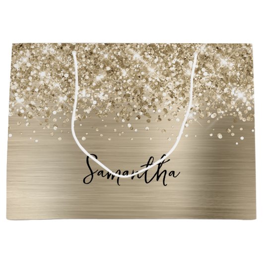 Glittery Pale Gold Glam Name Groot Cadeauzakje (Voorkant)