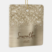Glittery Pale Gold Glam Name Photo Keramisch Ornament (Rechts)