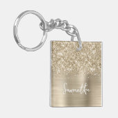 Glittery Pale Gold Glam Name Photo Sleutelhanger (Voorkant Links)