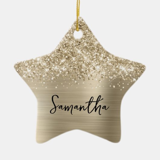 Glittery Pale Gold Glam Name Star Keramisch Ornament (Voorkant)