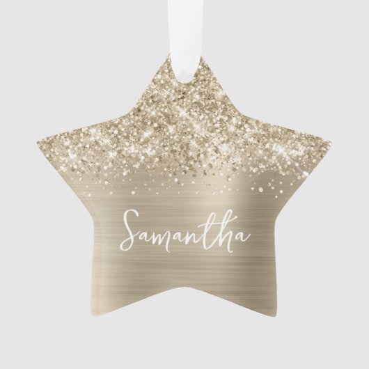 Glittery Pale Gold Glam Name Star Ornament (voorkant)