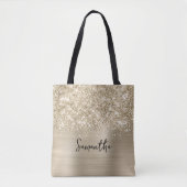 Glittery Pale Gold Glam Name Tote Bag (Voorkant)