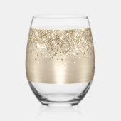 Glittery Pale Gold Glam Name Wijnglas Zonder Voet (Rechts)