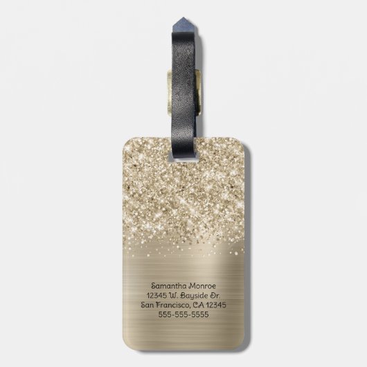 Glittery Pale Gold Glam Script Name Bagagelabel (Achterkant verticaal)