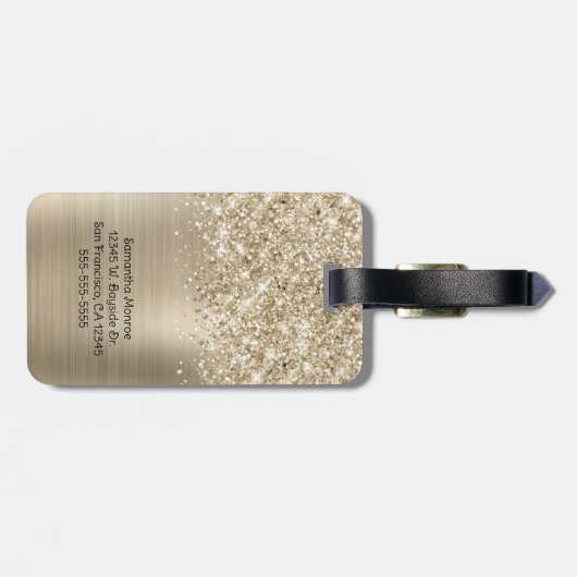 Glittery Pale Gold Glam Script Name Bagagelabel (Achterkant horizontaal)