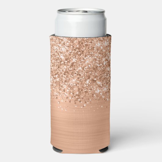 Glittery Peach Glam Script Naam Seltzer Blikjeskoeler (Seltzer Achterkant)