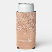 Glittery Peach Glam Script Naam Seltzer Blikjeskoeler (Seltzer Voorkant)