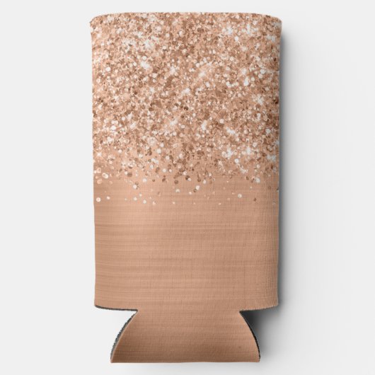 Glittery Peach Glam Script Naam Seltzer Blikjeskoeler (Achterkant)