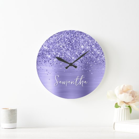 Glittery Periwinkle Folie Naam Grote Klok (Huis)
