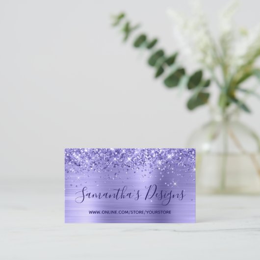 Glittery Periwinkle Folie Online Winkel Visitekaartje (Staand voorkant)