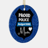 Glittery Personalized Proud Police Mam Badge Keramisch Ornament (Rechts)