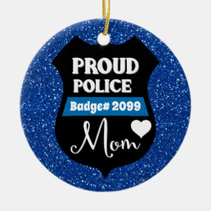 Glittery Personalized Proud Police Mam Badge Keramisch Ornament