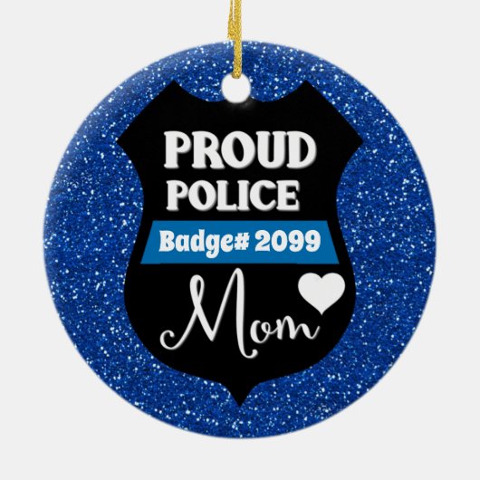 Glittery Personalized Proud Police Mam Badge Keramisch Ornament (Achterkant)