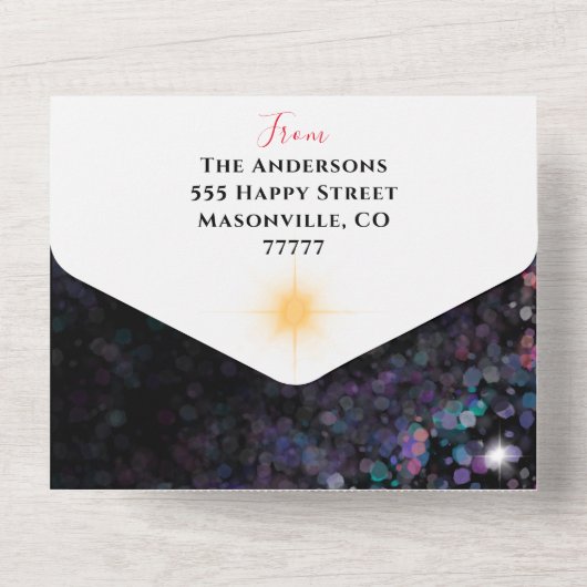 Glittery Persoonlijke familiefoto's Kerstkaart All In One Uitnodiging (Achterkant)