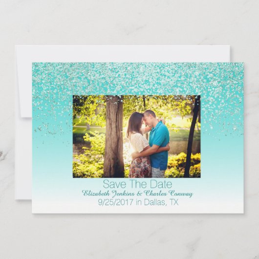 Glittery Photo Weddenschap Save the Date Card (Voorkant)