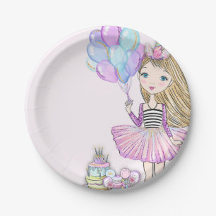 Glittery Pink Birthday Blonde Girl Unicorn  Papieren Bordje