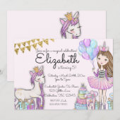 Glittery Pink Birthday Girl Unicorn Uitnodiging (Voorkant / Achterkant)